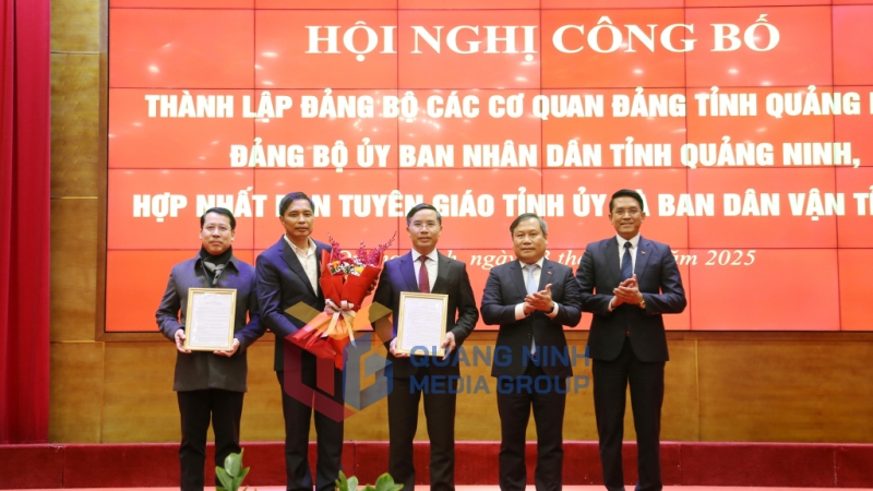 Đồng chí Vũ Đại Thắng, Ủy viên Trung ương Đảng, Bí thư Tỉnh ủy, trao quyết định thành lập Đảng bộ UBND tỉnh Quảng Ninh (2-2025). Ảnh: Thu Chung