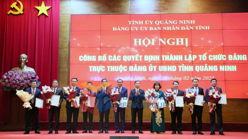 Đảng ủy UBND tỉnh trao quyết định thành lập các chi, đảng bộ trực thuộc (2-2025). Ảnh: Minh Hà