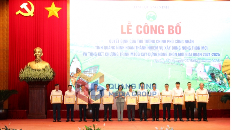 Đồng chí Bùi Thúy Phượng, Trưởng Ban Tổ chức Tỉnh ủy, trao tặng Bằng khen của UBND tỉnh cho cá nhân có thành tích xuất sắc trong xây dựng NTM giai đoạn 2021-2025 (6-2025). Ảnh: Mạnh Trường