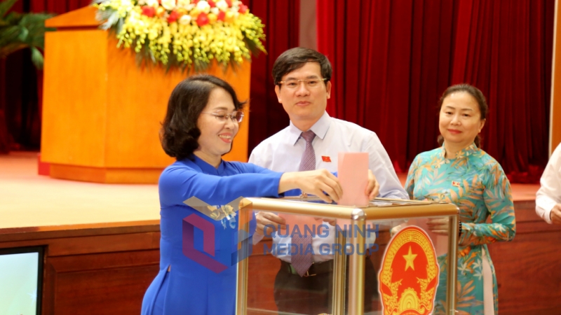 Đại biểu HĐND tỉnh bỏ phiếu bầu chức vụ Trưởng Ban Kinh tế - Ngân sách HĐND tỉnh khoá XIV, nhiệm kỳ 2021-2026 (6-2025). Ảnh: Thu Chung