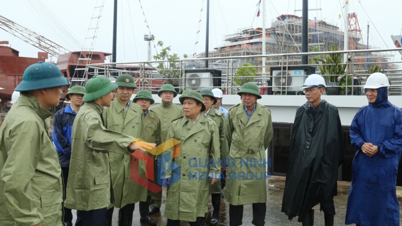 Lãnh đạo phường Việt Hưng báo cáo với đồng chí Bí thư Tỉnh ủy công tác phòng, chống cơn bão số 3 trên địa bàn  (7-2025). Ảnh: Thu Chung
