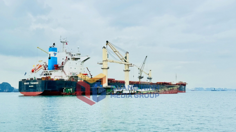 Bốc xúc hàng hóa tại khu vực cảng Con Ong - Hòn Nét (8-2025). Ảnh: Mạnh Trường