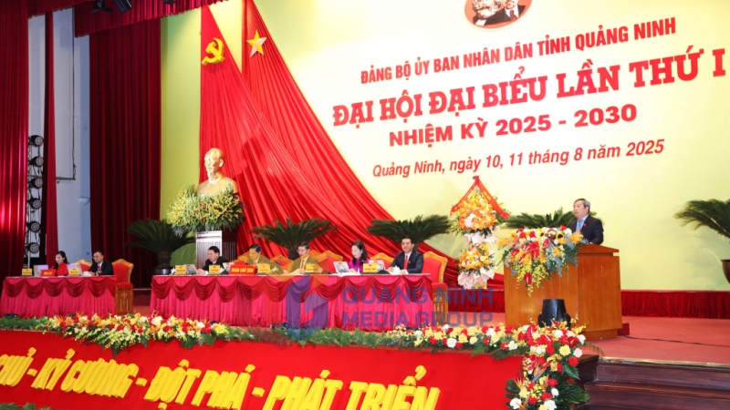 Đồng chí Vũ Đại Thắng, Uỷ viên Trung ương Đảng, Bí thư Tỉnh uỷ, Trưởng Đoàn Đại biểu Quốc hội tỉnh phát biểu chỉ đạo đại hội (8-2025). Ảnh: Đỗ Phương