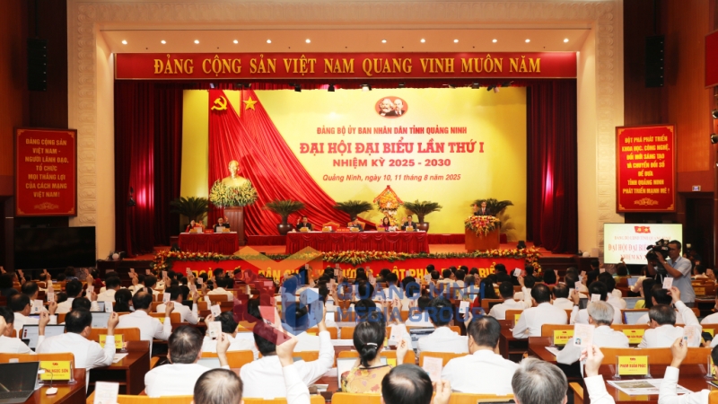 Đại biểu biểu quyết, thông qua các nghị quyết đại hội (8-2025). Ảnh: Đỗ Phương