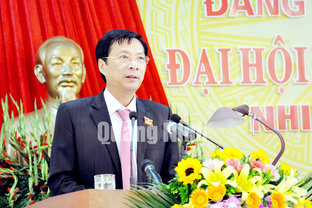 Đồng chí Nguyễn Văn Đọc, Bí thư Tỉnh ủy, Chủ tịch HĐND tỉnh phát biểu tại Đại hội