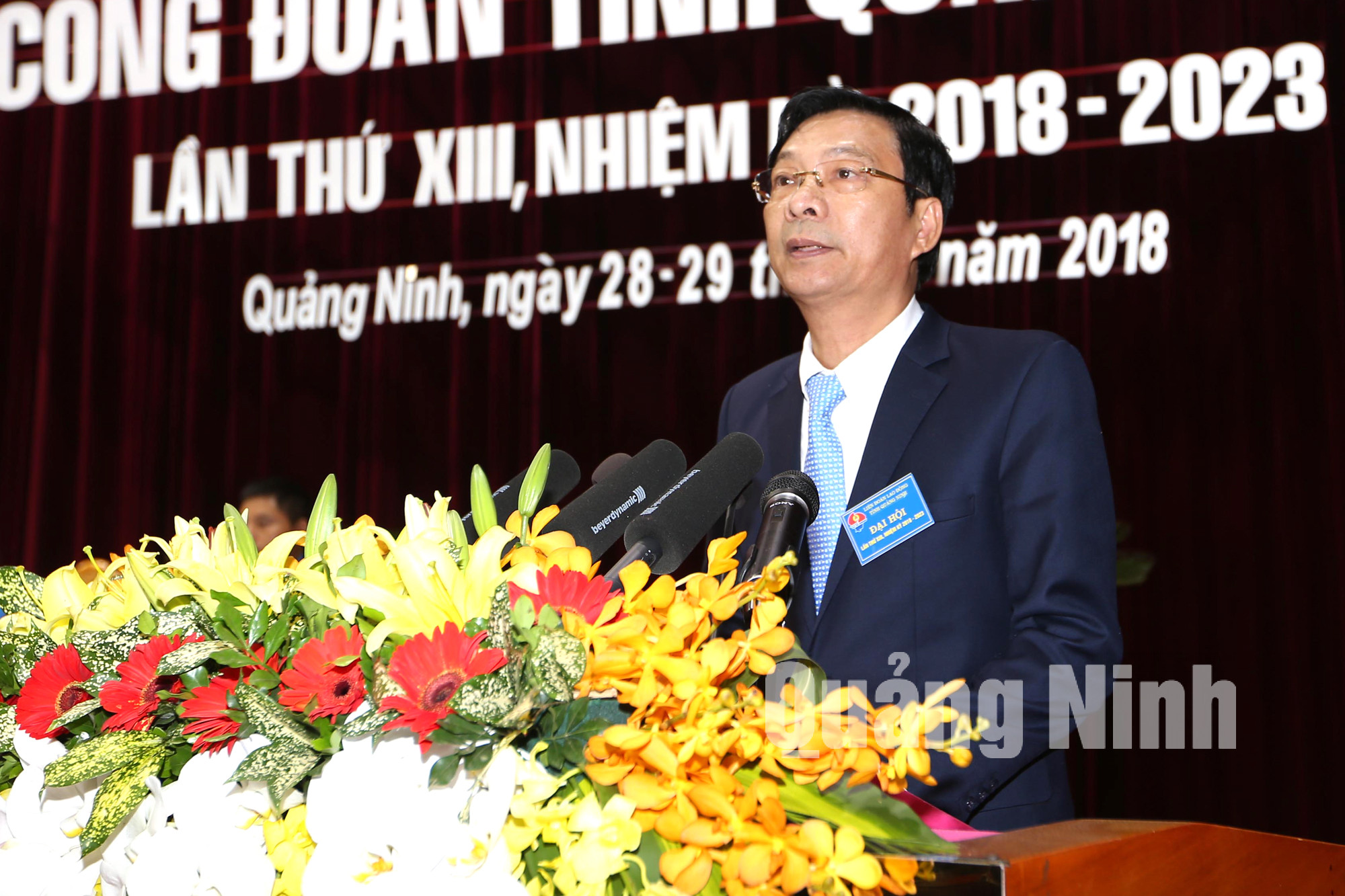 Bí thư Tỉnh ủy Nguyễn Văn Đọc phát biểu tại Đại hội (3-2018). Ảnh: Khánh Giang