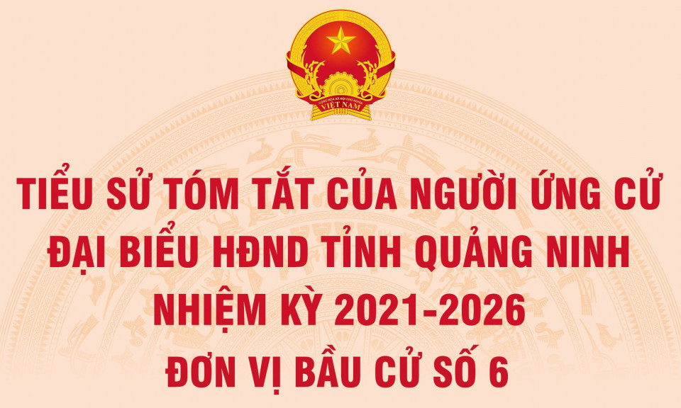 Tiểu sử tóm tắt của người ứng cử đại biểu HĐND tỉnh Quảng Ninh nhiệm kỳ 2021 - 2026 (Đơn vị bầu cử số 6)
