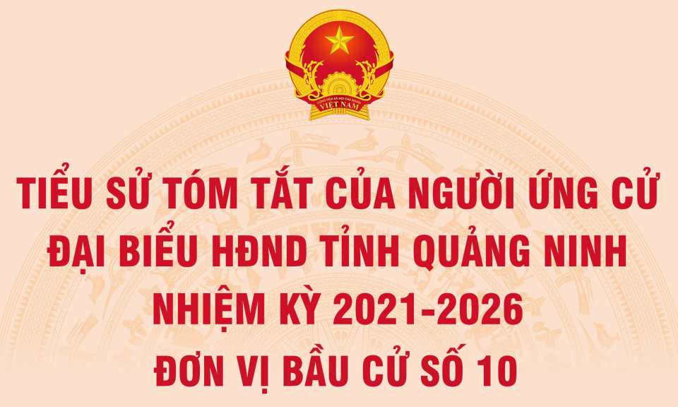 Tiểu sử tóm tắt của người ứng cử đại biểu HĐND tỉnh Quảng Ninh nhiệm kỳ 2021 - 2026 (Đơn vị bầu cử số 10)