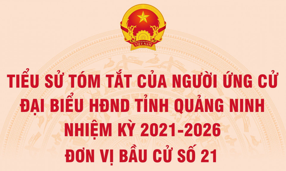 Tiểu sử tóm tắt của người ứng cử đại biểu HĐND tỉnh Quảng Ninh nhiệm kỳ 2021 - 2026 (Đơn vị bầu cử số 21)