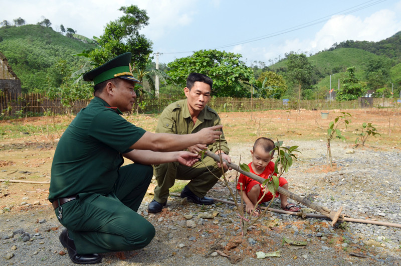 Đồn Biên phòng Quảng Đức hỗ trợ người dân bản Vắn Tốc, xã Quảng Đức thực hiện mô hình trồng trà hoa vàng phát triển kinh tế.  