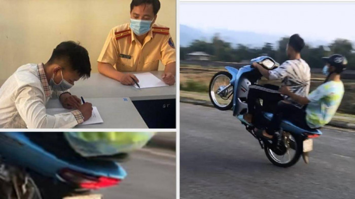 Thanh niên bốc đầu xe máy ở Yên Bái bị phạt 4,2 triệu đồng 1