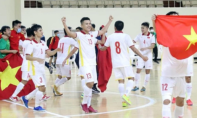 Vietnam national futsal team celebrate World Cup qualification on May 25, 2021. Photo courtesy of FIFA.