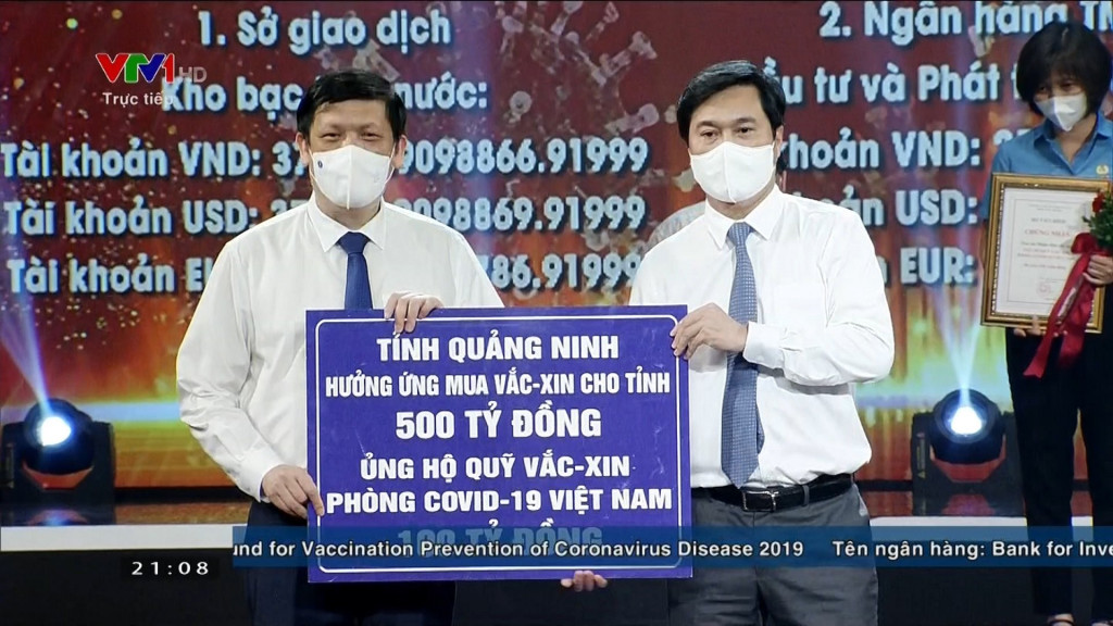 Tỉnh Quảng Ninh hưởng ứng mua vắc-xin cho tỉnh 500 tỷ đồng và ủng hộ Quỹ vắc-xin 100 tỷ đồng.