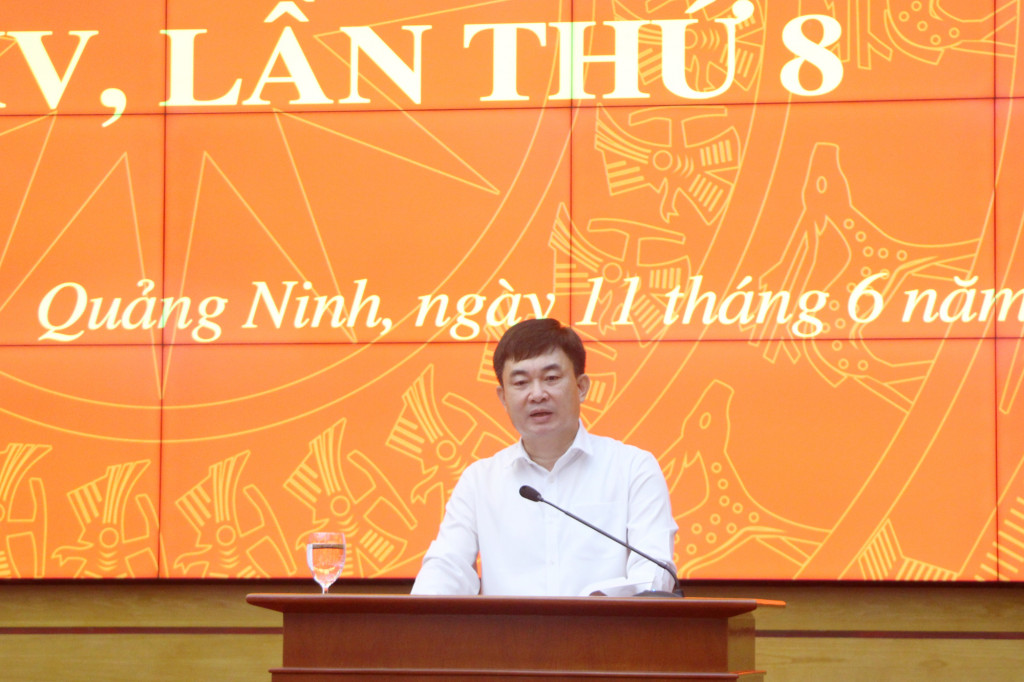 Đồng chí Ngô Hoàng Ngân, Phó Bí thư Thường trực Tỉnh ủy thông tin về tình hình, kết quả công tác 6 tháng đầu năm và một số nhiệm vụ trọng tâm 6 tháng cuối năm 2021