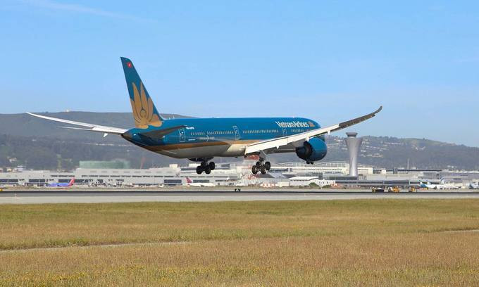 A Vietnam Airlines aircraft lands at San Francisco International Airport in the U.S., May 8, 2020. Photo courtesy of San Francisco International Airport.