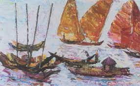 Thuyền Hạ Long – Tranh sơn dầu của họa sĩ Trần Thanh Toàn.