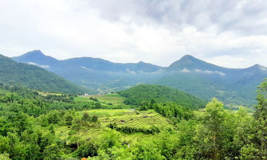 Mountainous hamlet in summer