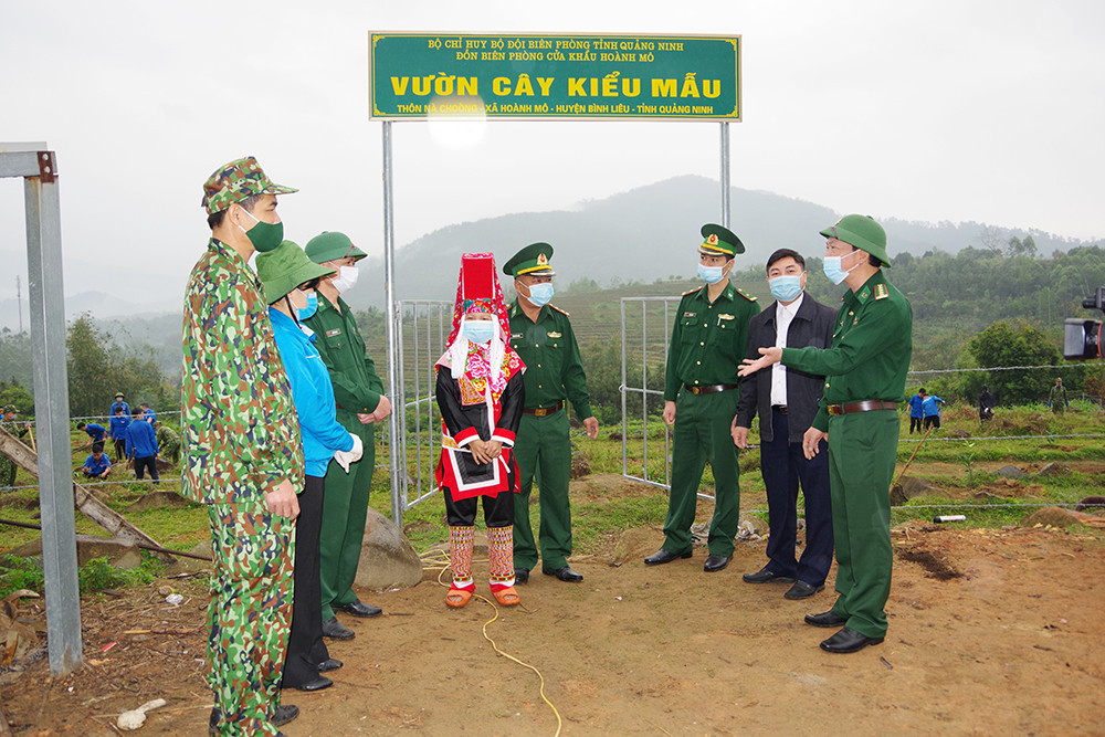 Lãnh đạo Đảng ủy BĐBP tỉnh kiểm tra, giúp nhân dân khu vực biên giới xây dựng vườn cây kiểu mẫu.