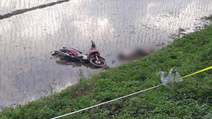 Tá hoả phát hiện thi thể nam thanh niên bên chiếc xe máy dưới ruộng lúa 1