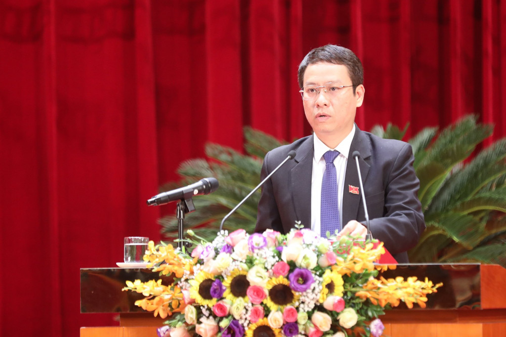 Giám đốc Sở Kế hoạch Đầu tư trình bày tóm tắt Tờ trình tại kỳ họp.