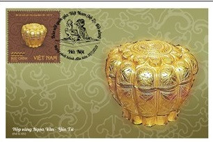 Mẫu tem in hình hộp vàng Ngọa Vân - Yên Tử có giá 6.000 đồng.