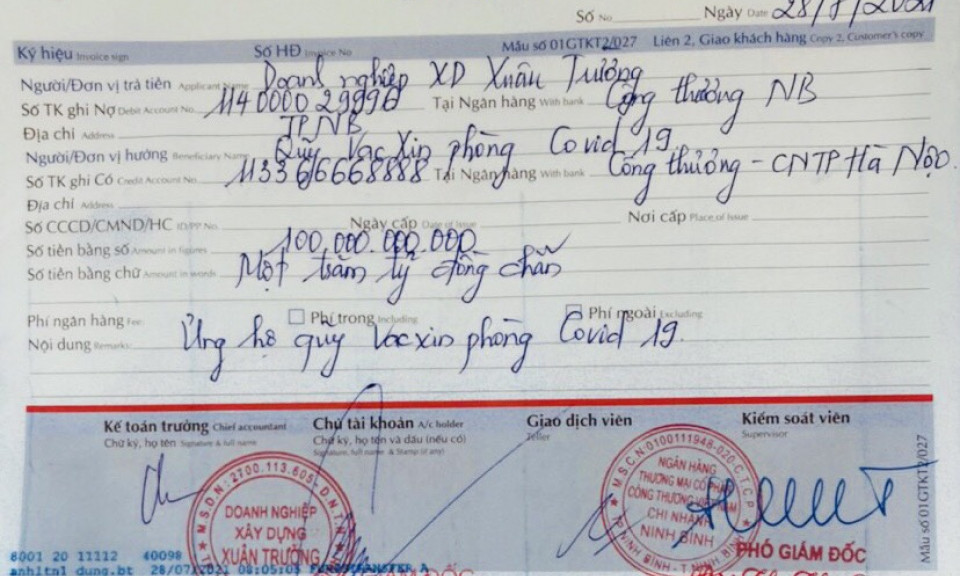 Quỹ vaccine có hơn 8.400 tỷ đồng, một doanh nghiệp tư nhân ủng hộ 100 tỷ đồng
