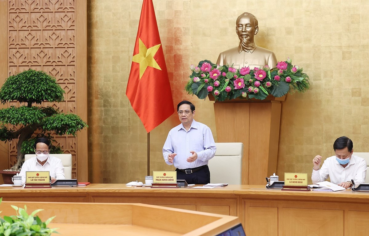 Thủ tướng Phạm Minh Chính phát biểu tại Phiên họp Chính phủ tháng 7/2021. (Ảnh: Dương Giang/TTXVN)