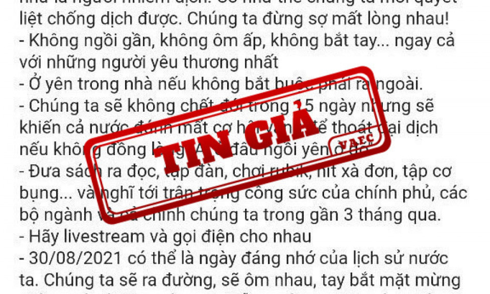Giả mạo phát ngôn chỉ đạo chống dịch của Phó Thủ tướng Vũ Đức Đam