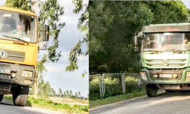 Xe tải phá đường gom cao tốc Hà Nội - Hải Phòng