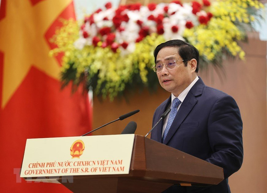 Prime Minister Pham Minh Chinh delivers a speech at the ceremony to mark Vietnam's National Day. (Photo: VNA)