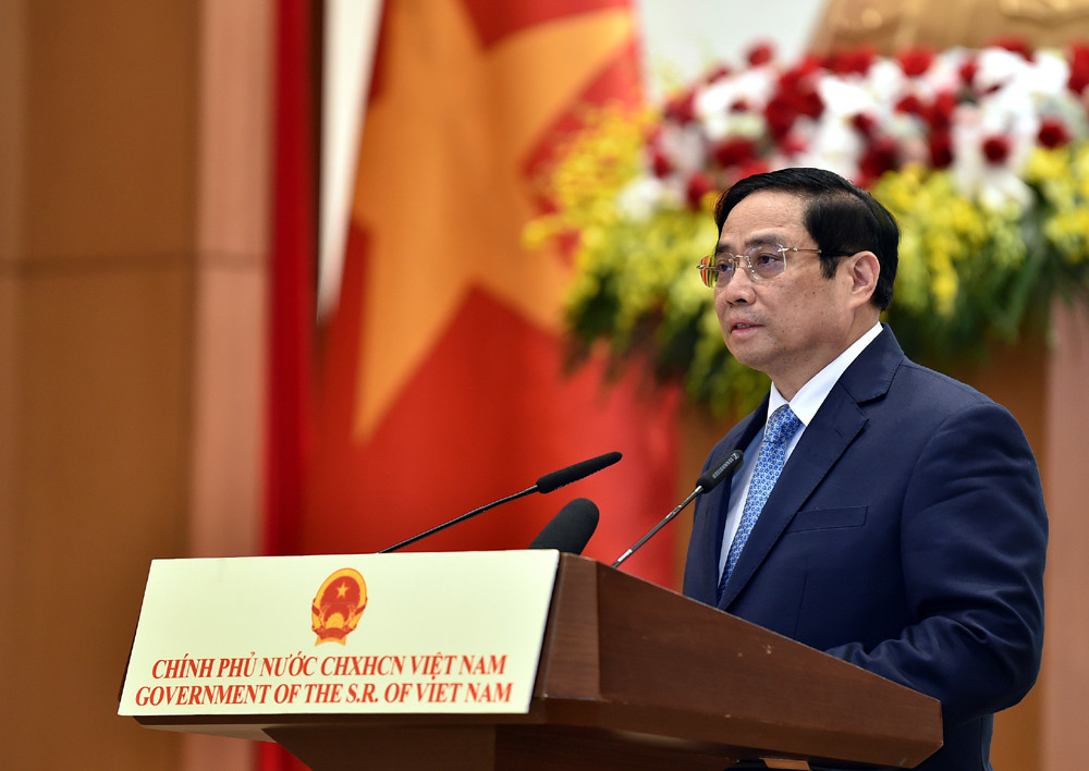 Prime Minister Pham Minh Chinh addresses a ceremony to mark the 76th anniversary of Viet Nam's National Day, Ha Noi, August 1, 2021.