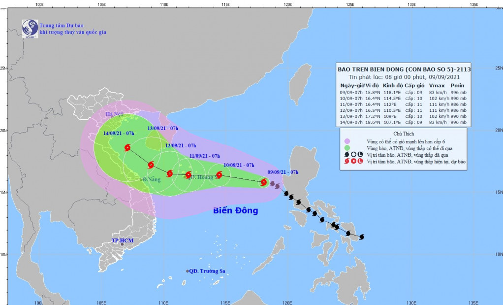 The projected path of Conson (Photo: NCHMF)