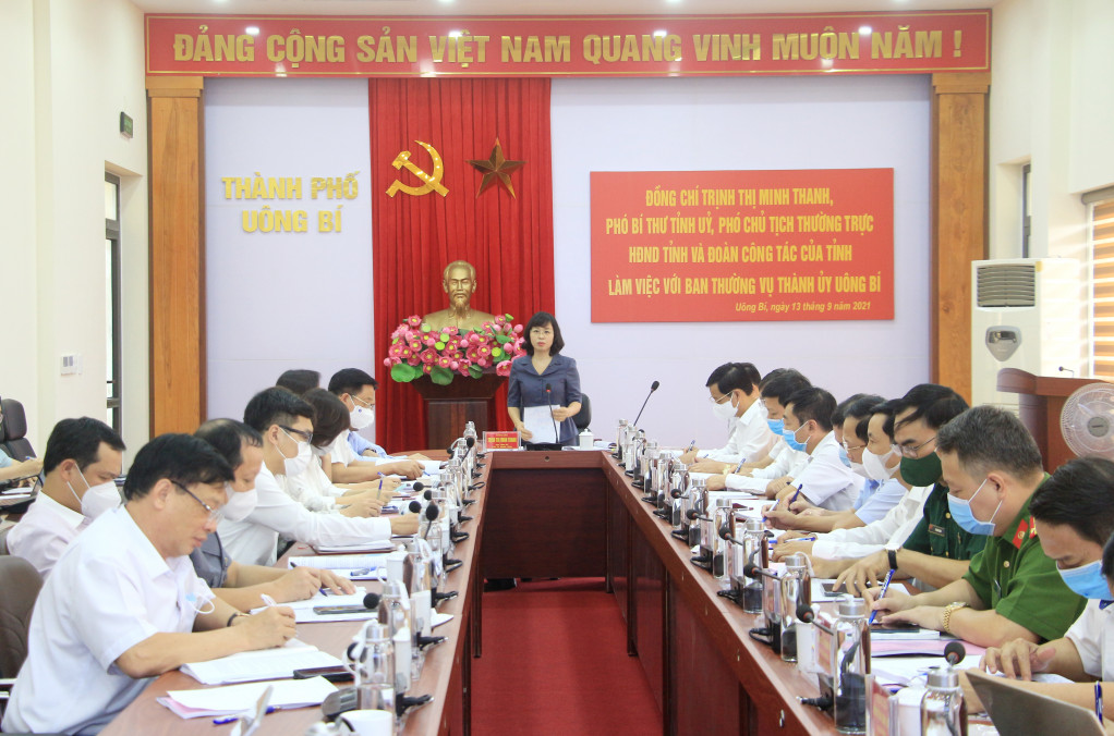Đồng chí Trịnh Thị Minh Thanh, Phó Bí thư Tỉnh ủy, Phó Chủ tịch Thường trực HĐND tỉnh, phát biểu kết luận buổi làm việc.