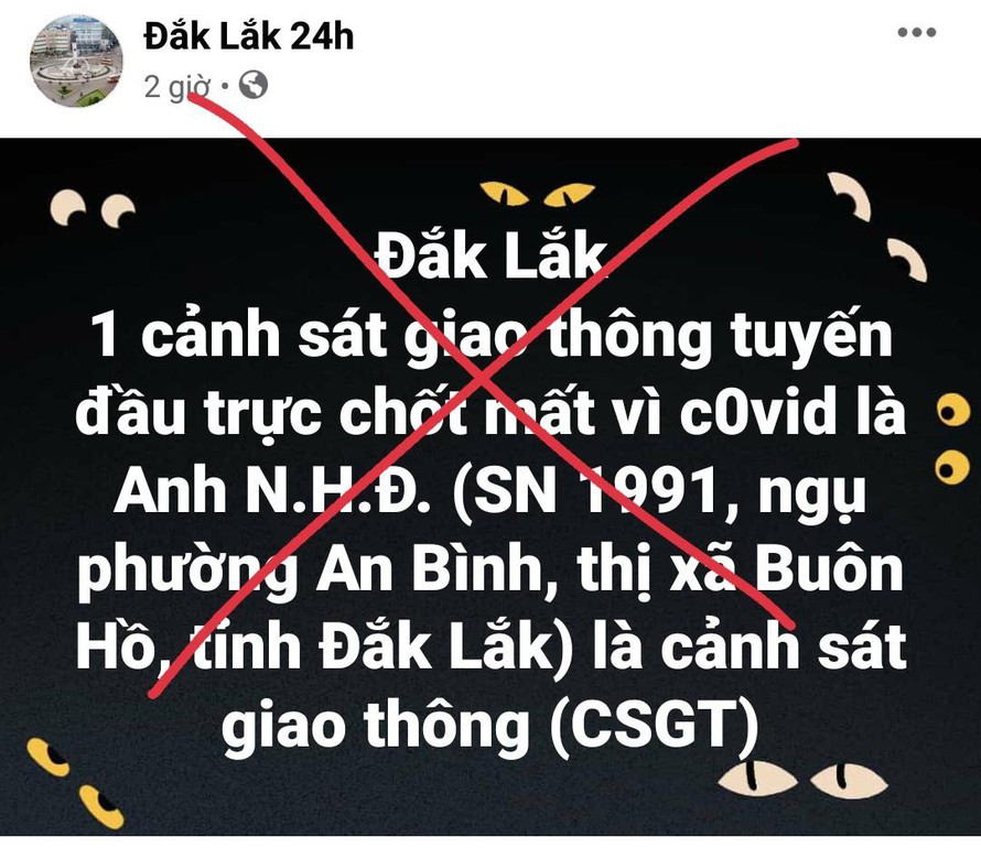 Trang fanpage đưa tin giả một CSGT ở Đắk Lắk tử vong