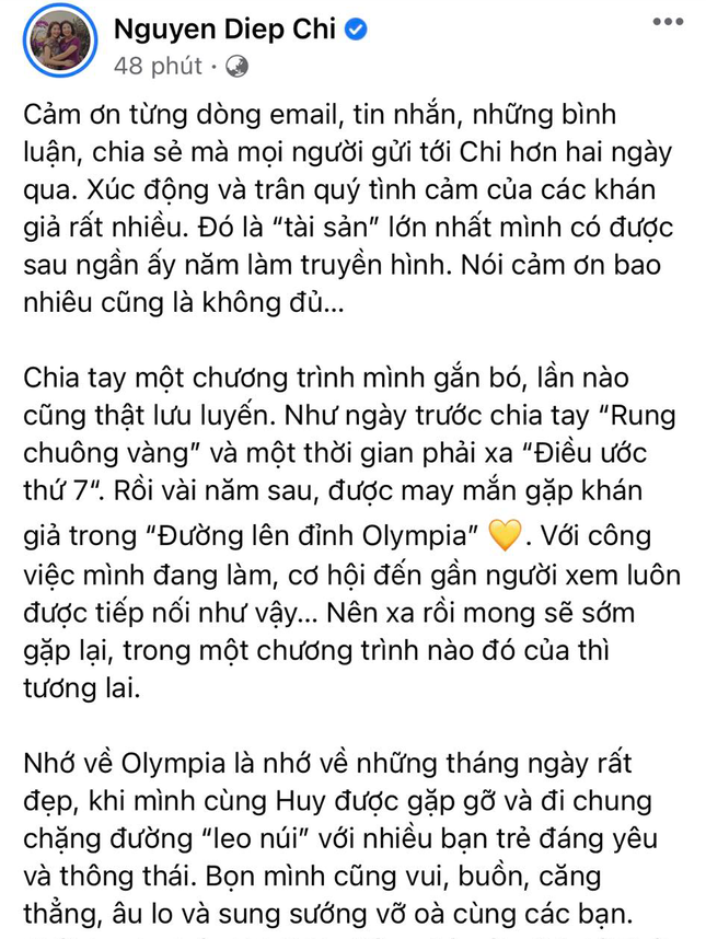 MC Diệp Chi viết 'tâm thư' chia tay ‘Đường lên đỉnh Olympia’ sau 5 năm gắn bó ảnh 3