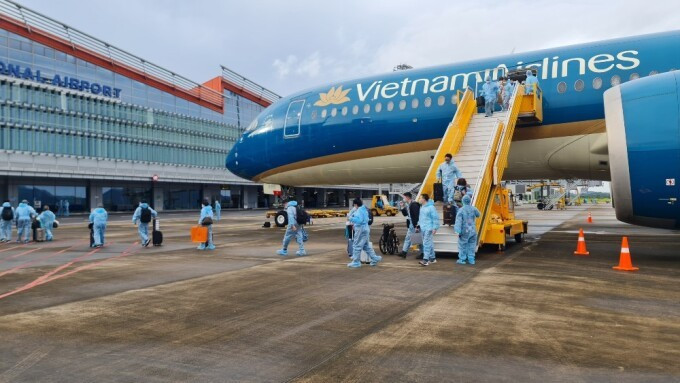 Aircrafts park on a runway of Van Don Airport in Quang Ninh Province.