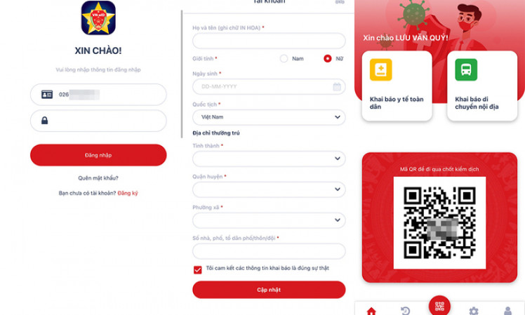 Hướng dẫn khai báo y tế và di chuyển trên VNEID