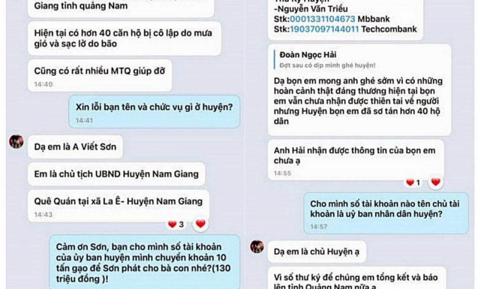 Xác minh đối tượng mạo danh chủ tịch một huyện ở Quảng Nam xin gạo cứu trợ