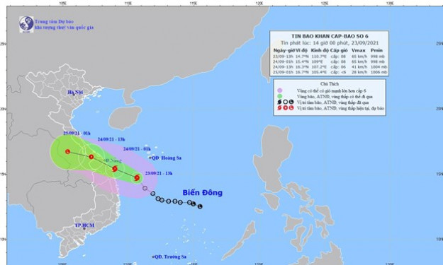 Áp thấp nhiệt đới trên biển Đông đã mạnh lên thành bão số 6