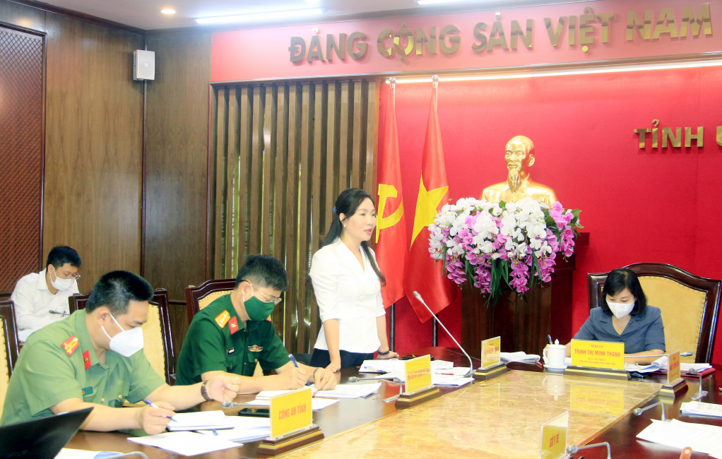 Đồng chí Nguyễn Thị Hạnh, Phó Chủ tịch UBND tỉnh, phát biểu tại cuộc họp.