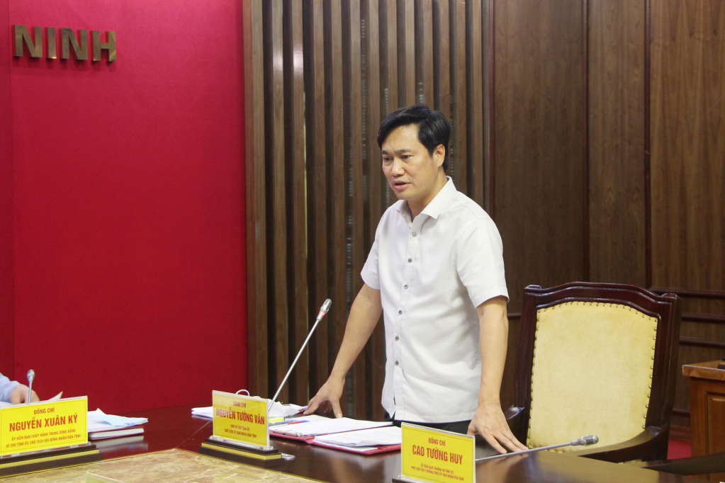 Đồng chí Nguyễn Tường Văn, Phó Bí thư Tỉnh ủy, Chủ tịch UBND tỉnh, phát biểu tại cuộc họp.