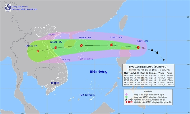The predicted path of typhoon Kompasu. - Photo nchmf.gov.vn