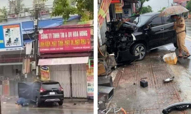 Húc văng xe đạp điện rồi lao vào nhà dân, tài xế ô tô ngã lăn lộn ra đường