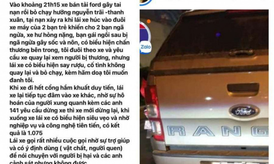 Cảnh sát 141 chặn bắt lái xe bán tải uống rượu gây TNGT bỏ chạy trong đêm