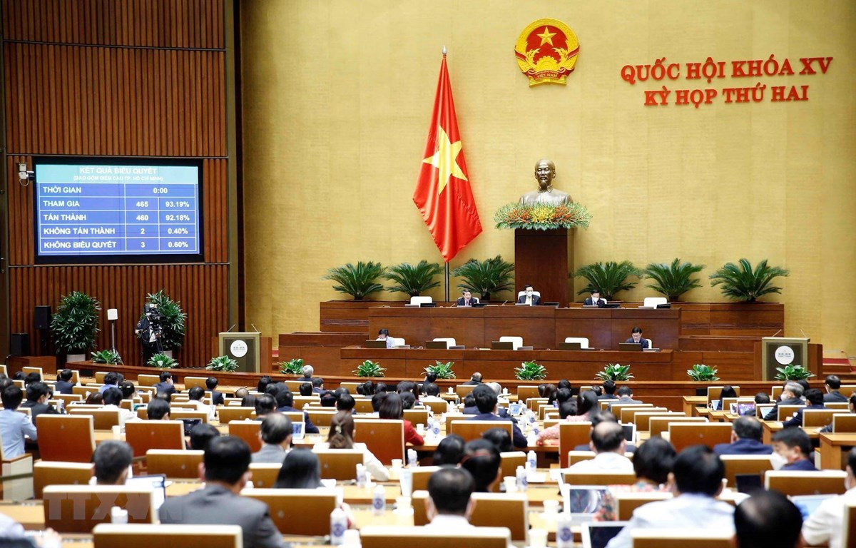 Quốc hội biểu quyết thông qua Nghị quyết về Kế hoạch cơ cấu lại nền kinh tế giai đoạn 2021-2025. (Ảnh: Doãn Tấn/TTXVN)