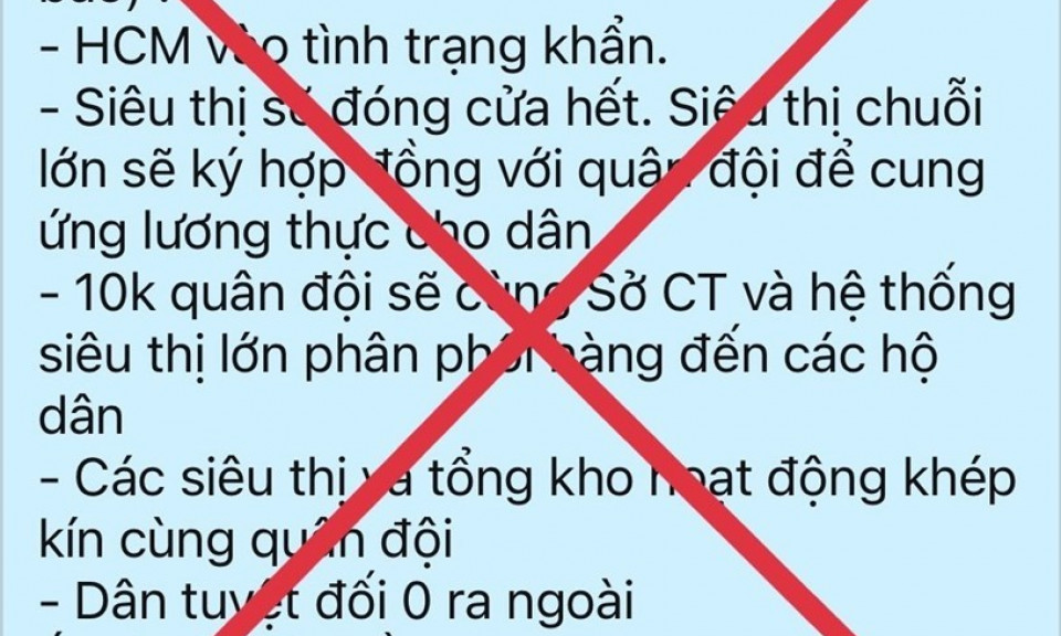 TP.HCM ở trong tình trạng khẩn do Covid-19 là tin giả