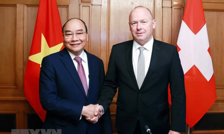 Chủ tịch nước Nguyễn Xuân Phúc hội kiến Chủ tịch Hội đồng Quốc gia Liên bang Thụy Sỹ Andreas Aebi