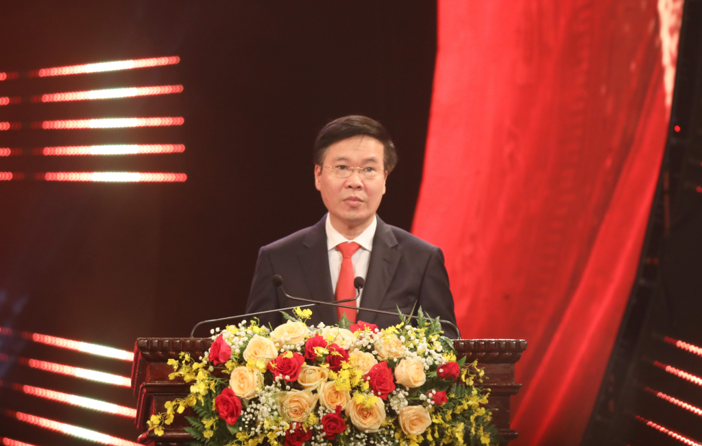 Đồng chí Võ Văn Thưởng, Ủy viên Bộ Chính trị, Thường trực Ban Bí thư phát biểu tại buổi lễ.