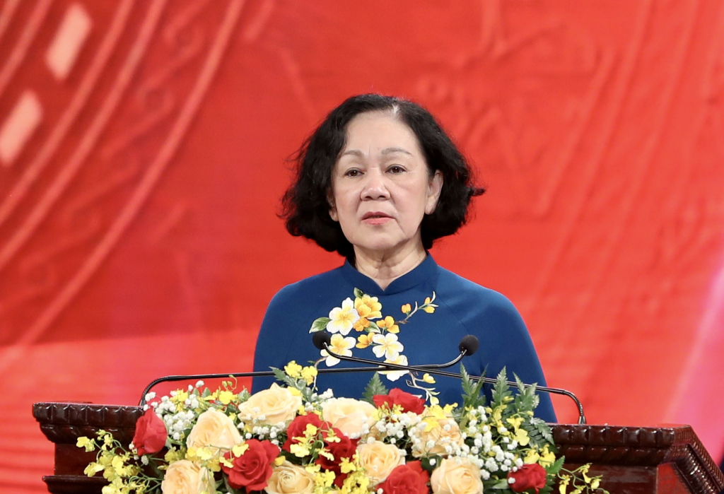 Đồng chí Trương Thị Mai, Trưởng Ban Tổ chức Trung ương, Trưởng Ban Chỉ đạo Giải đã phát động Giải báo chí toàn quốc về xây dựng Đảng lần thứ VII - năm 2022.