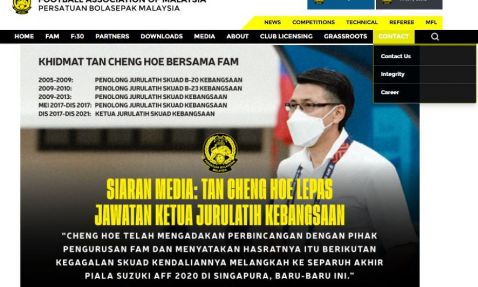 Tan Cheng Hoe từ chức HLV trưởng tuyển Malaysia